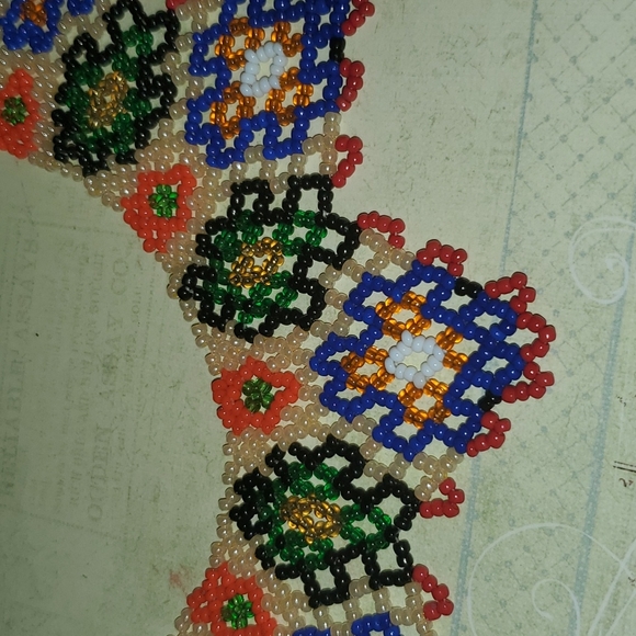 Wearable ART Vintage Glass Seed Bead and Faux Pearl Collar Necklace Style - Picture 4 of 5